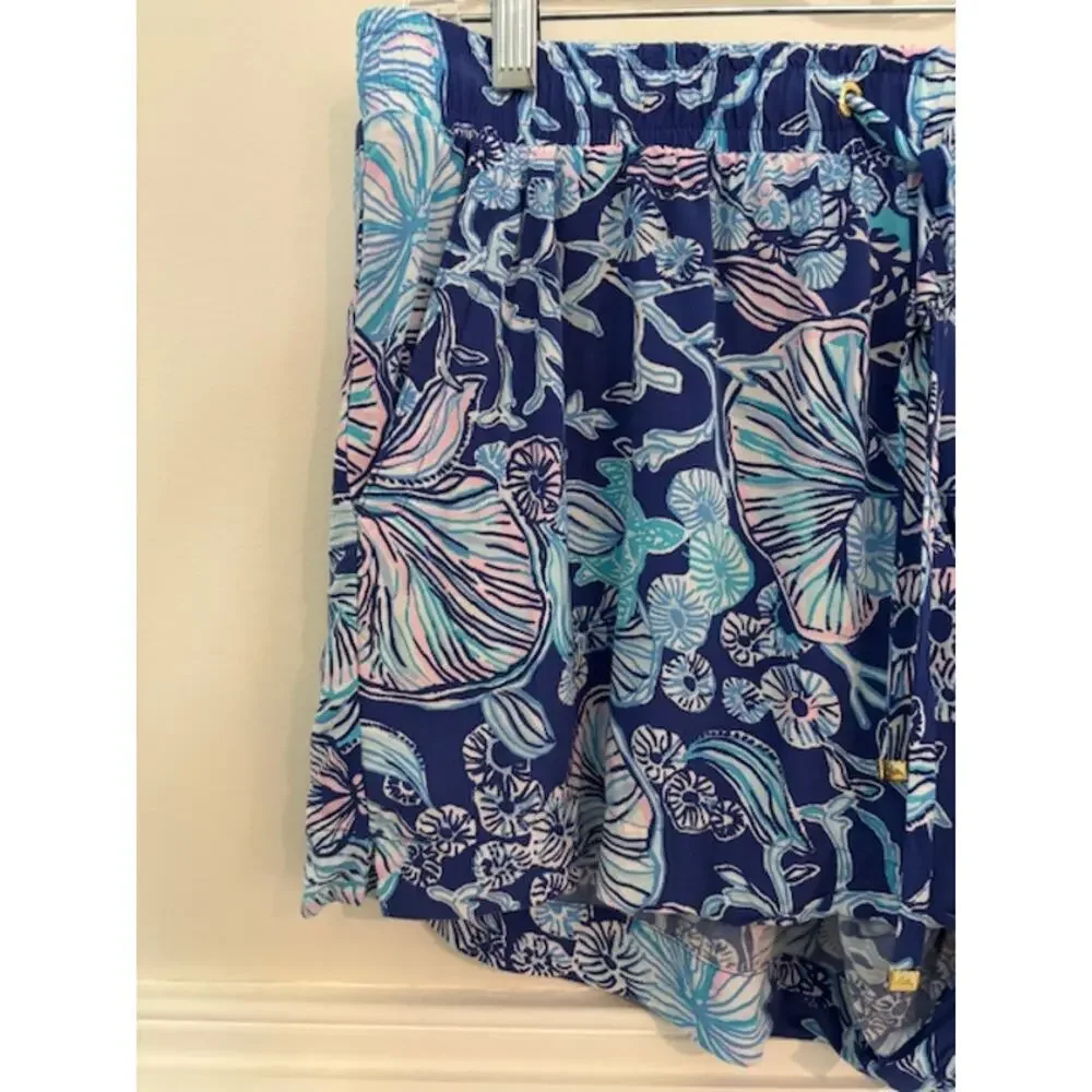 Lilly Pulitzer Katia Lapis Lazuli Blue Print Womens Medium Drawstring Shorts